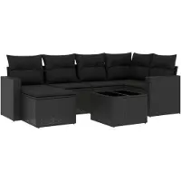 vidaXL Ensemble de salon de jardin 7 pièces avec coussins noir poly rotin
