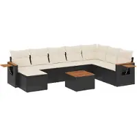 vidaXL Ensemble de salon de jardin 9 pièces avec coussins noir poly rotin