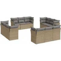 vidaXL Ensemble de 12 canapés de jardin avec coussins Beige Poly Rattan