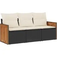 vidaXL Ensemble de salon de jardin 3 pièces avec coussins noir poly rotin