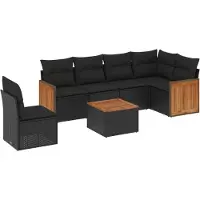 vidaXL Ensemble de salon de jardin 7 pièces avec coussins noir poly rotin