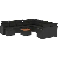 vidaXL Ensemble de 12 canapés de jardin avec coussins noir poly rotin