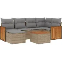vidaXL Ensemble de salon de jardin 7 pièces avec coussins Beige Poly Rattan
