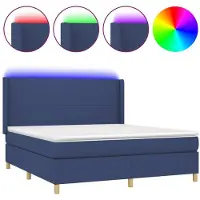 vidaXL Lit Boxspring avec matelas & LED Bleu 160x200 cm Tissu