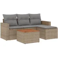 vidaXL Ensemble de salon de jardin 5 pièces avec coussins Beige Poly Rattan