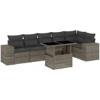 Syfax Salon de jardin avec coussins 7 pcs gris résine tressée
