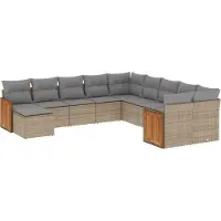 vidaXL Ensemble de salon de jardin 11 pièces avec coussins Beige Poly Rattan