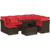 Syfax Ensemble de canapé de jardin 8 pcs avec coussins marron résine tressée