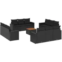 vidaXL Salon de jardin avec coussins 13 pcs noir résine tressée