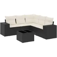 vidaXL Ensemble de salon de jardin 6 pièces avec coussins noir poly rotin