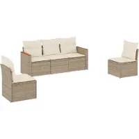 vidaXL Ensemble de salon de jardin 5 pièces avec coussins Beige Poly Rattan