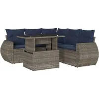 Syfax Ensemble de canapé de jardin 6 pcs avec coussins gris résine tressée