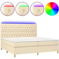 Syfax Sommier à lattes de lit et matelas et LED Crème 200x200cm Tissu