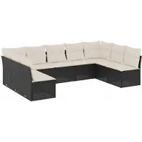 vidaXL Ensemble de salon de jardin 9 pièces avec coussins noir poly rotin
