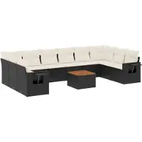 vidaXL Ensemble de salon de jardin 11 pièces avec coussins noir poly rotin