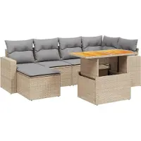 vidaXL Ensemble de salon de jardin 7 pièces avec coussins Beige Poly Rattan