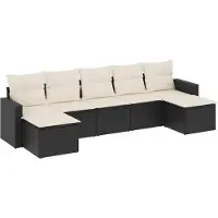 vidaXL Ensemble de salon de jardin 7 pièces avec coussins noir poly rotin