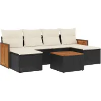 vidaXL Ensemble de salon de jardin 7 pièces avec coussins noir poly rotin