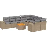 vidaXL Ensemble de salon de jardin 10 pièces avec coussins Beige Poly Rattan