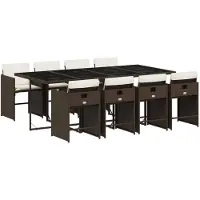 vidaXL Salon de jardin 9 pièces avec coussins Marron Poly rotin