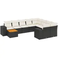 vidaXL Ensemble de 10 canapés de jardin avec coussins noir poly rotin