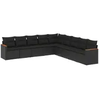 vidaXL Ensemble de salon de jardin 9 pièces avec coussins noir poly rotin