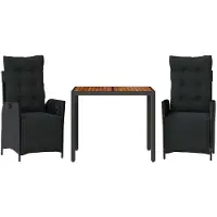 vidaXL Ensemble de jardin 3 pièces avec coussins Noir Poly Rattan
