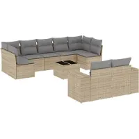 vidaXL Ensemble de salon de jardin 10 pièces avec coussins Beige Poly Rattan