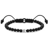 Thomas Sabo Bracelet noir tête de mort argent, (15 cm, Argent sterling 925, Nylon)