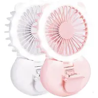 Generique Mini ventilateur à main avec anneau lumineux pour Selfie, petit ventilateur de poche Portable Rechargeable par USB, ventilateur à Clip à 3 vitesses, 2 paquets