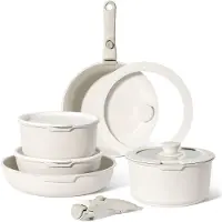 Just perfecto JL-999 : ensemble de 11 pièces de batterie de cuisine en granit avec poignées amovibles - Beige