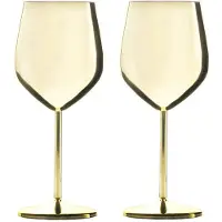 Intirilife 2x Verres à Vin en Acier Inoxydable Or Brillant - 21 x 9 cm - 400 ml - Verre à Vin Robuste incassable Set Cadeau Calice