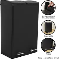 Monster poubelle double à pédale 60l - noir
