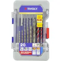 Tivoly Coffret de forets multi-matériaux - - 20 pièces - HSS - béton - carrelage - diamant