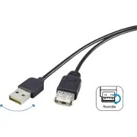Renkforce Câble USB USB 2.0 USB-A mâle, USB-A femelle 1.80 m noir prise réversible, connecteurs plaqués or