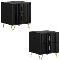 SoBuy Lot de 2 Tables de Chevet 2 Tiroirs Noir Moderne