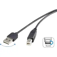 Renkforce Câble USB USB 2.0 USB-A mâle, USB-B mâle 1.80 m noir mâle réversible, connecteurs plaqués or