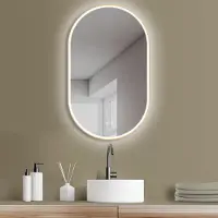 PonteSino HOKO Miroir ovale LED avec cadre métallique 60x100 cm Anti-buée Blanc chaud & Blanc froid Salle de bain & hall Capteur tactile & fonction mémoire