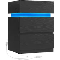 Vasagle Nachttisch LED-Beleuchtung 3 Schubladen Schwarz (40 x 35 x 55 cm)