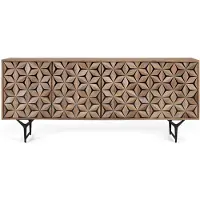 GINER Y COLOMER Buffet à 4 portes fabriqué à la main en bois de manguier 177 cm
