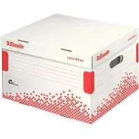 Esselte Boîte d'archives à couvercle rabattable SPEEDBOX, taille : L, blanc/rouge, en carton 100 % recyclé