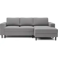 Selsey Nalika – Canapé d'angle convertible, coffre de rangement, velours hydrofuge, pouf à droite, gris