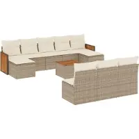 vidaXL Salon de jardin 11 pcs avec coussins beige résine tressée