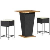 Syfax Ensemble de bar de jardin 3 pcs avec coussins noir poly rotin