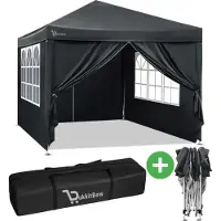 Woltu BukkitBow - Tente de réception avec parois latérales - tente pliable - imperméable et résistant aux intempéries - pavillon de jardin - 300 x 300 cm - gris anthracite