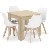Leobert Ensemble table à manger Valora, carrée, 80 x 80 cm, chêne Sonoma + 4 chaises, MARK blanc