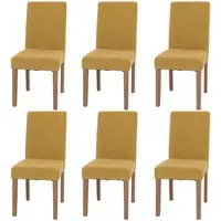 Mendler Lot de 6 chaises de salle à manger Littau, chaise de cuisine à dossier haut, tissu/textile chenille bois jaune, pieds couleur naturelle