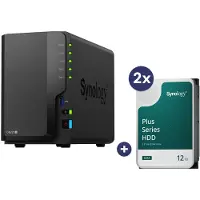 Synology DiskStation DS225+ 2 baies Boîtier vide pour serveur NAS + 2x Plus 3.5" SATA 6Gb... (2 x 12 To), NAS, Noir