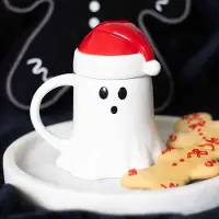 Something Different Tasse En Forme De Fantôme Avec Couvercle En Forme De Chapeau De Père Noël ¿ Mug En Céramique, 500 Ml