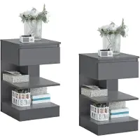 SoBuy Set de 2 Tables de Chevet avec Tiroir et Étages, Gris